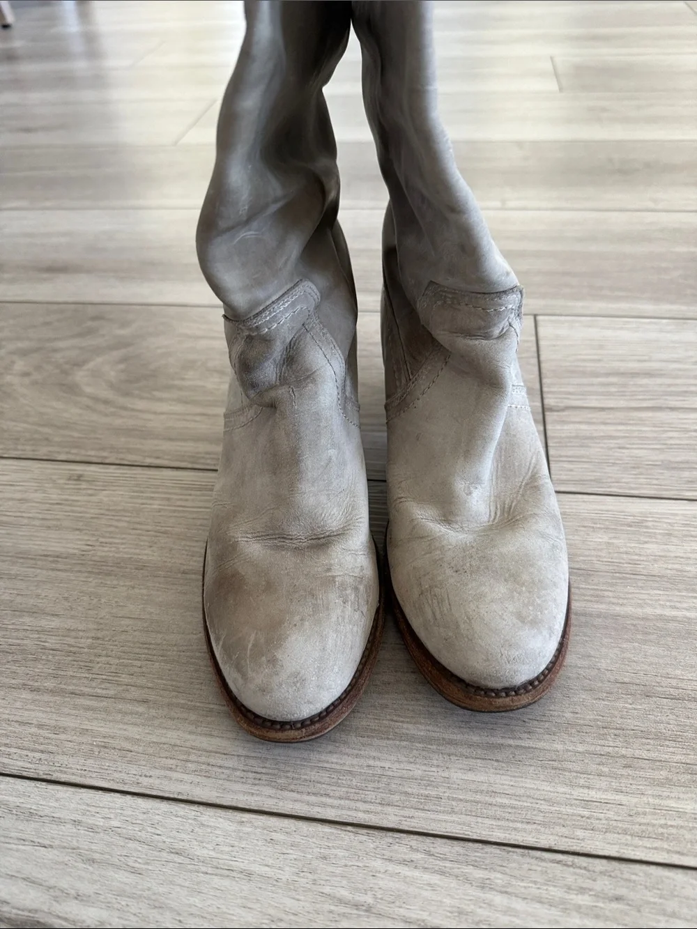Frye Jane Tall Cuff boots foldable over-the-knee taupe leather Womens 6.5
